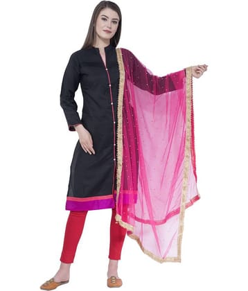 A R Silk Pink Net Pearl Embellished Dupatta - Single