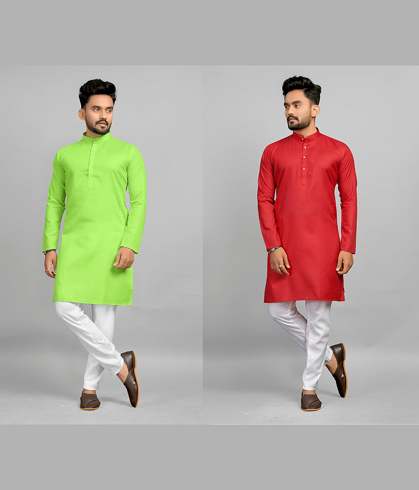 Fashionfricks Muticolor Cotton Blend Men's Regular Kurta ( Pack of 2 )