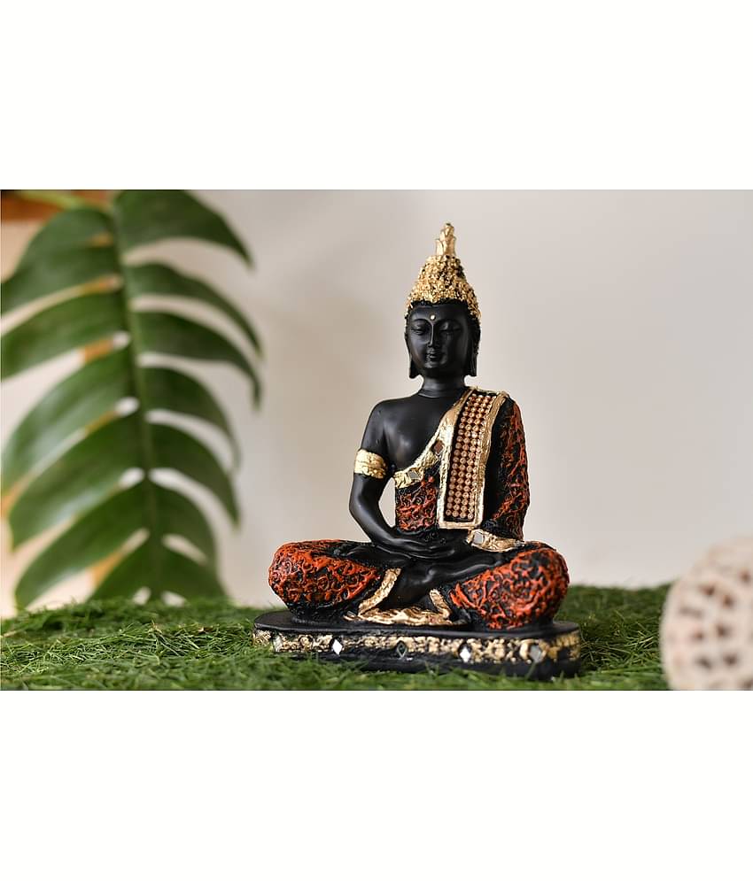Fashion Bizz Blue Golden Handcrafted Meditating Samadhi Buddha Decorative Showpiece - 22 cm