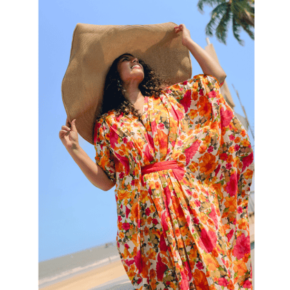 Kaftan Dress Gown for Women | Hibiscus-Adjustable Freesize