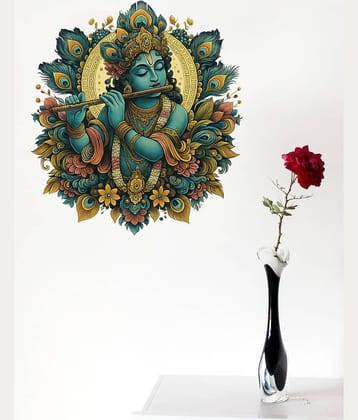 Inkfence 36 cm Krishna Flute Song With Mor Pankh Decorative Wall Sticker PVC Stickers Self Adhesive Sticker  (Pack of 1)