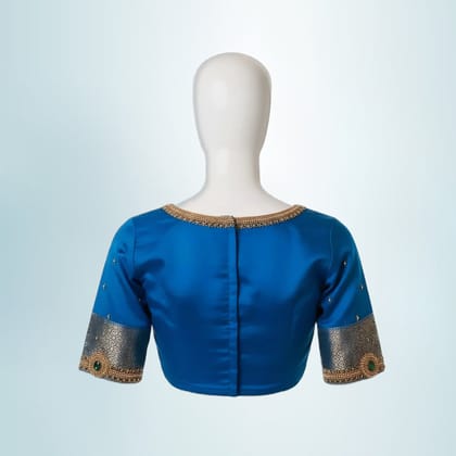Designer Maggam Work Silk Blouse (Blue) | Traditional Hand-Embellished | Ethnic Party
