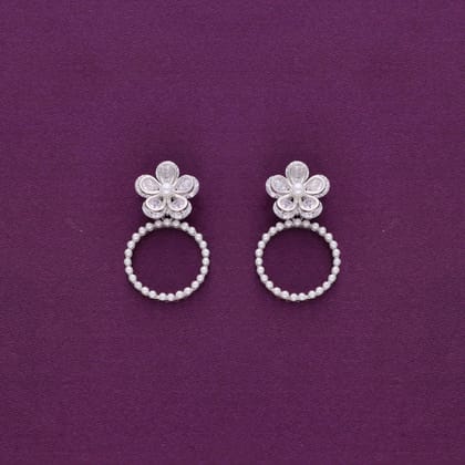Argent Elegance Floral Silver Drop Earrings-Pearl / Silver