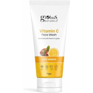 Globus Naturals Anti-Ageing Skin Brightening Vitamin C Face Wash, Enriched with Peach & Jujube, Skin Illuminating & Tan Removal Formula, For All Skin Types, Both Men & Women (75 g)