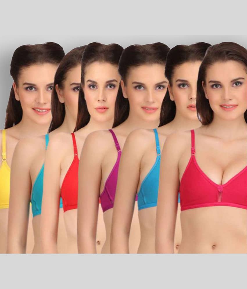 Softskin Pack of 6 Poly Cotton Non Padded Women's T-Shirt Bra ( Multi Color )