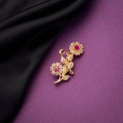 Glamorous Vintage  Saree Pin-Red-White / Gold Plated / Free Size