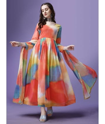 Trijal Fab Multicolor Anarkali Georgette Women's Stitched Ethnic Gown ( Pack of 1 )