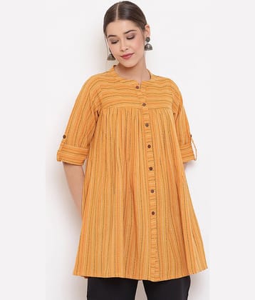 Janasya - Mustard Cotton Women's Ethnic A-Line Top ( Pack of 1 )
