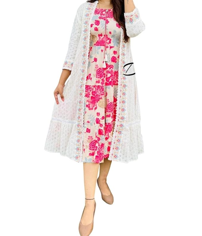 Floral Western Dress for Women and Girls with Shrug