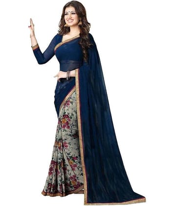 Gazal Fashions Chiffon Printed Saree With Unstitched Blouse Piece ( Multicolor )