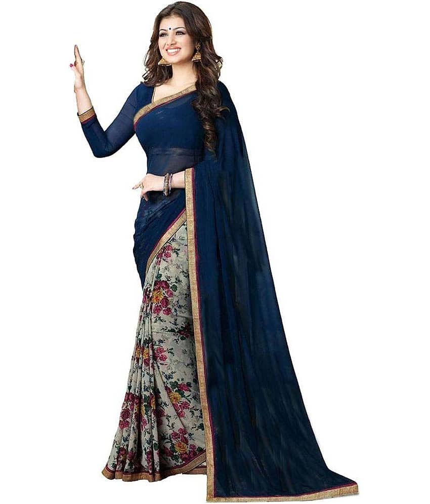 Gazal Fashions Chiffon Printed Saree With Unstitched Blouse Piece ( Multicolor )
