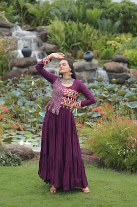 Wine & Pink Colored Attractive Navratri Special Gown