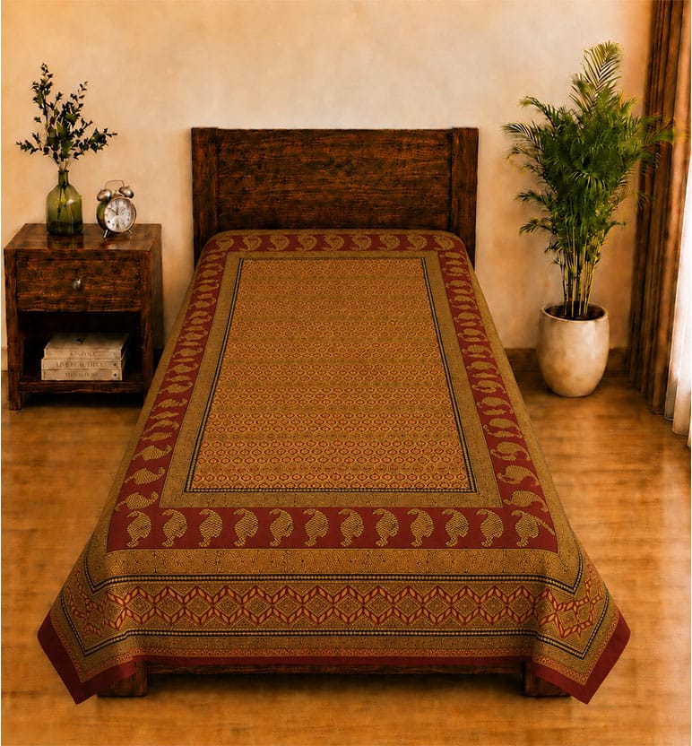 Hand Block Bagh Cotton Single Bedsheet