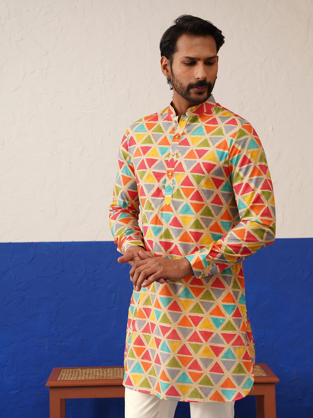 Beige Multicolor Ceremonial Kurta Set-XS/36 / Kurta Churidaar Set