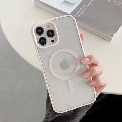 iPhone Series Magsafe Magnetic Wireless Charging Transparent Hard Case With Camera Bumper-iPhone 13 / Sand Pink