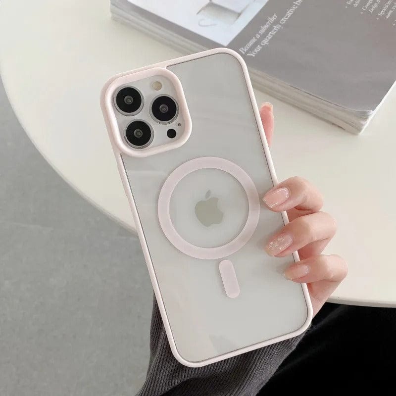 iPhone Series Magsafe Magnetic Wireless Charging Transparent Hard Case With Camera Bumper-iPhone 13 Pro / Sand Pink