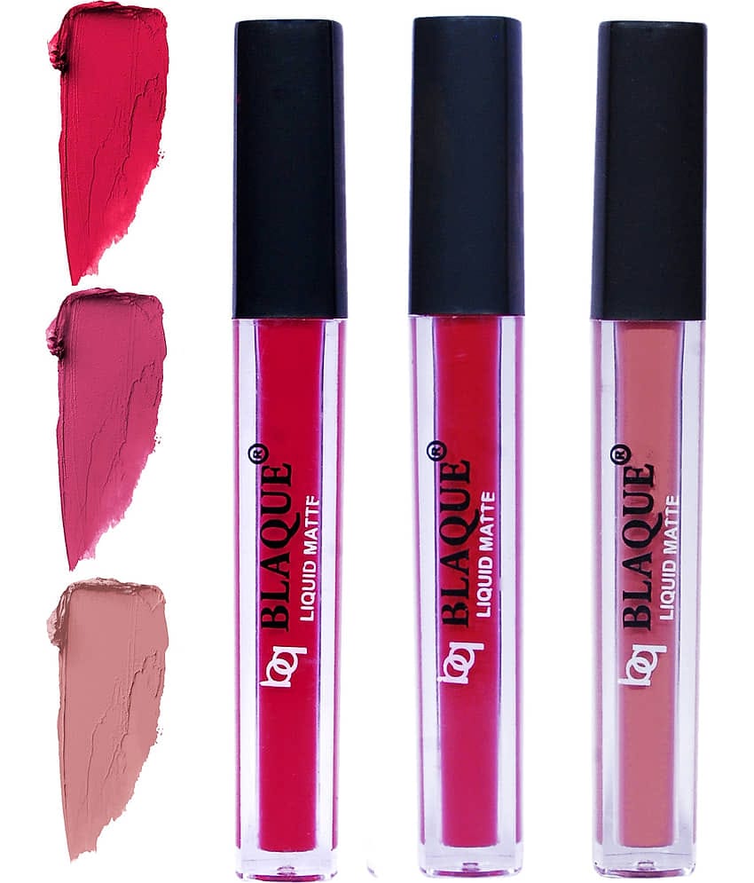bq BLAQUE Matte Liquid Lipstick Combo of 3 Lip Color 4ml each, Waterproof - Ruby Red, Fuschia Pink, Light Nude Brown