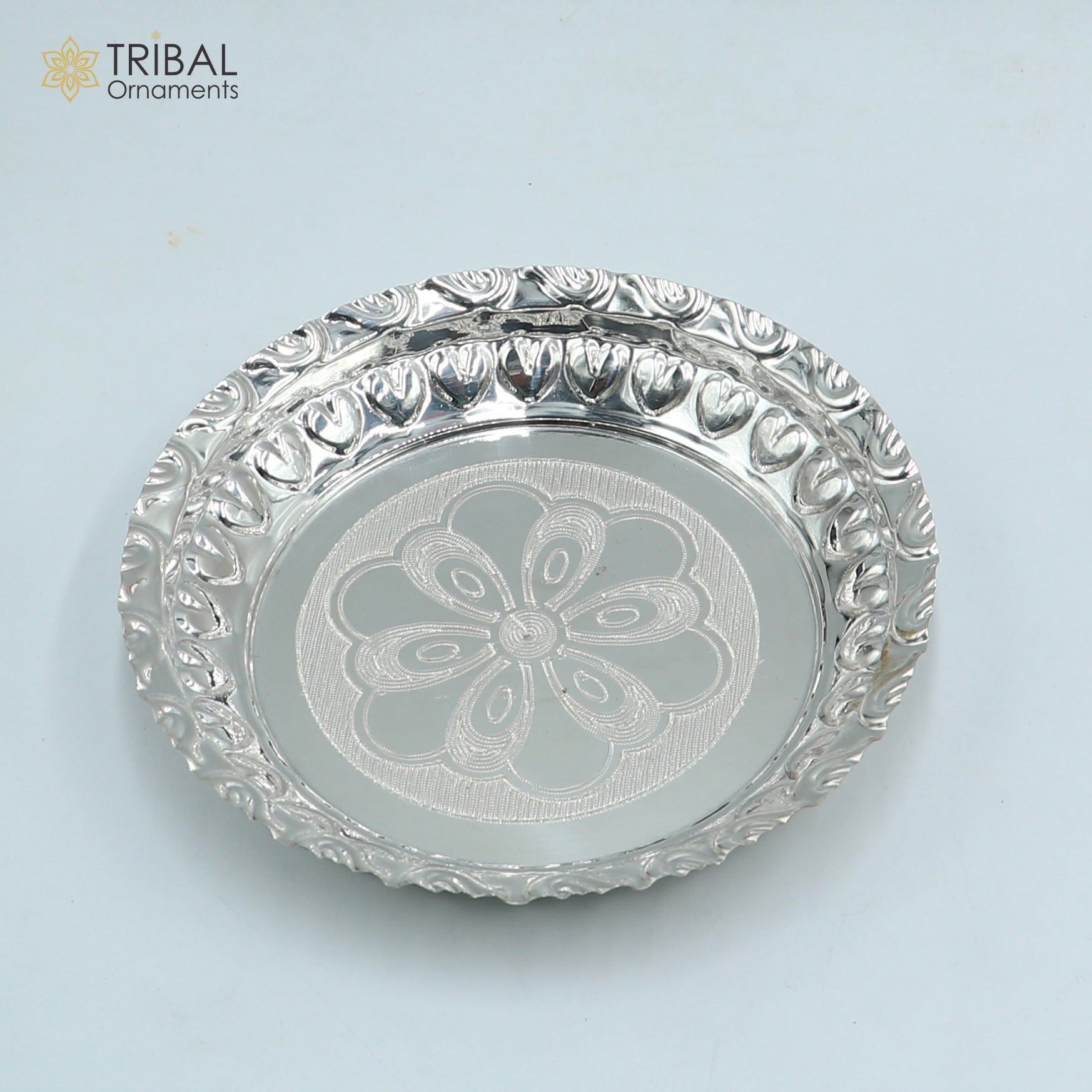 925 sterling silver plate/ tray, silver articles, puja utensils sv317