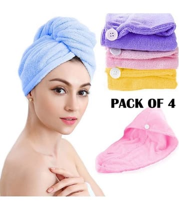GLOBLE ENTERPRISE Microfiber Hair Wrap Towel Drying Bath Spa Head Cap Turban Wrap ( PACK OF 4 )