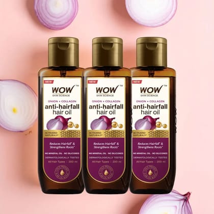 WOW Onion Anti-Hairfall Oil With Collagen - Pack Of 3