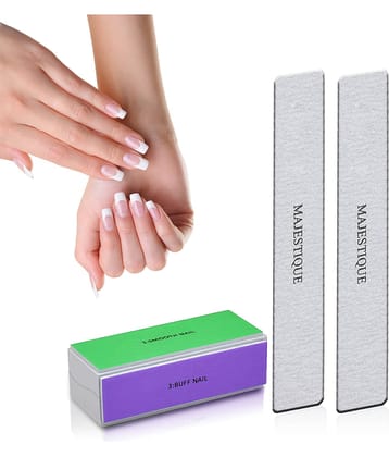Majestique 4 Ways Emery Board & 2Pcs Double Sides Nail Filer, Washable & Reusable Color May Vary