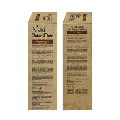 Nisha Nature Mate Henna Based Hair Colour Dark Brown 60g Pack of 3, No Ammonia, No Resorcinol, 100% Grey Coverage with Henna Herbs