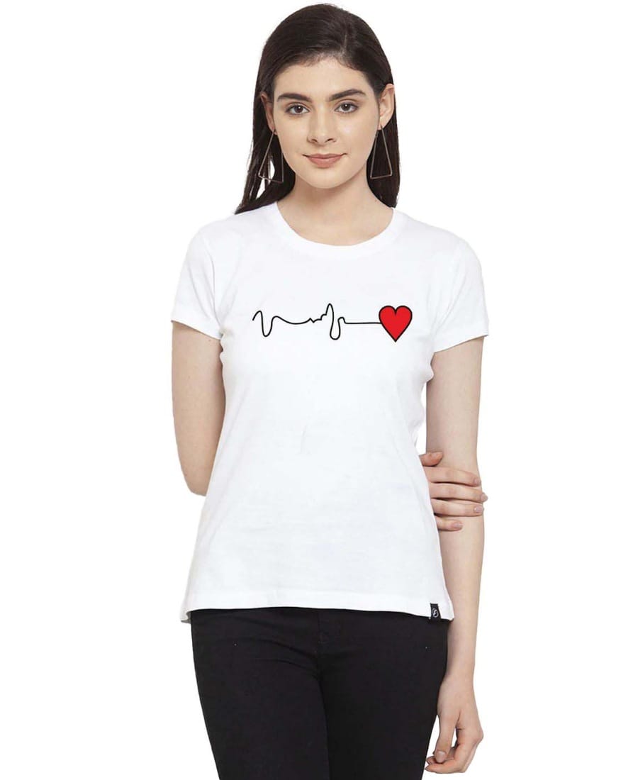 Women's Cotton Blend Waves Printed T Shirt S (White)
