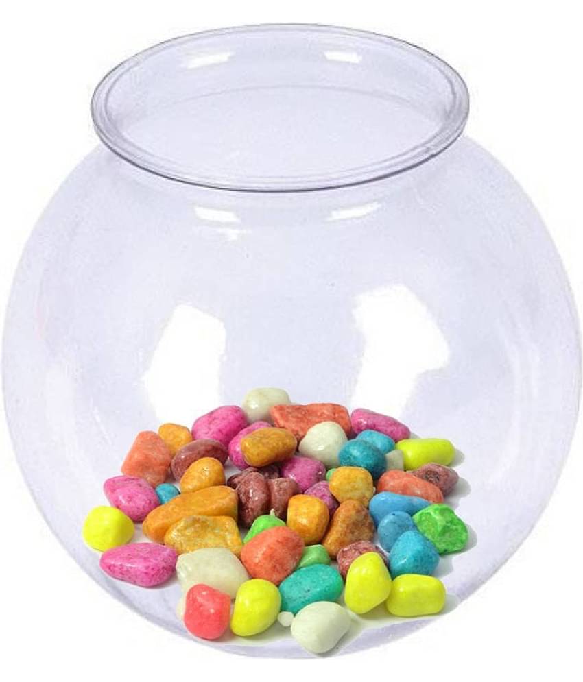 AFAST Transparent Round Glass Fish Pot For Zoom View With Colorful Stones, 6 Inch Table Top