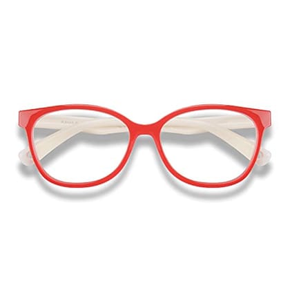 Protective Kids UV400 Blue Light Glasses Filtering Harmful Rays for Everyday Screen Time Comfort (Age 8-16 Yrs, Red-White)