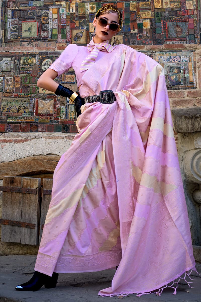 Capricious Lavender Soft Banarasi Silk Saree With Precious Blouse