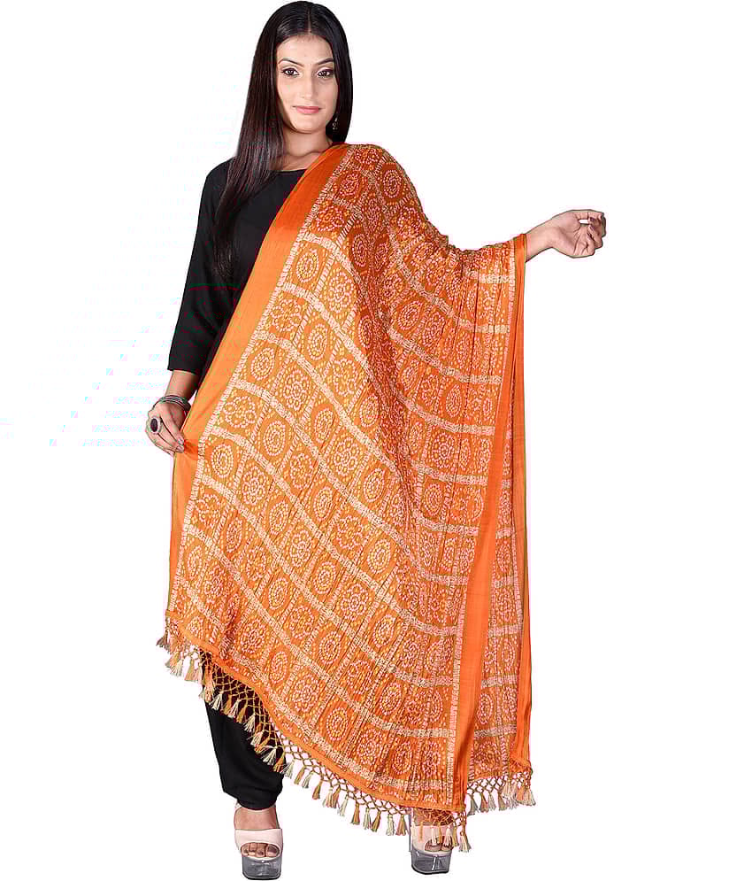 Apratim Orange Art Silk Bandhej Dupatta - Single