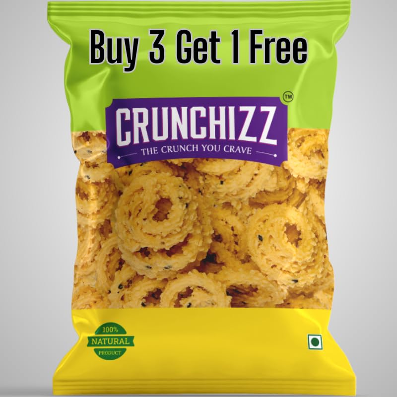 CRUNCHIZZ Snacks - Get 4 at the Price of 3 - 1 Pack FREE Offers I Authentic Kerala CHAKLI/MURUKKU I Traditional South Indian Recipe I No Artificial Additives I Crispy & Crunchy I 4 PACK COMBO I 150 Grams Each I