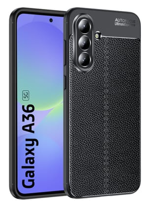 Vegan Leather Rugged Flexible TPU Series Shockproof Armor Back Cover for Samsung Galaxy A36 5G, 6.7 inch, Black
