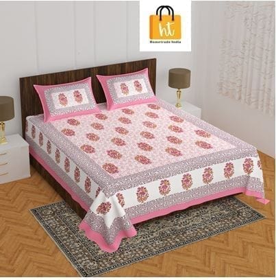 The Bedsheet Adda Standard Queen Size Pure Cotton Jaipuri Printed Economic Double Bedsheet with Two Pillow Covers- ARTICLE-1013