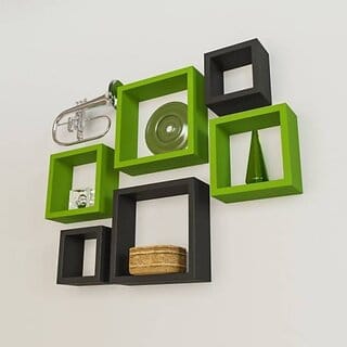 Onlinecraft Wooden Wall Rack Stand Wooden Wall Shelf (Number Of Shelves - 6, Green, Black, Multicolor)
