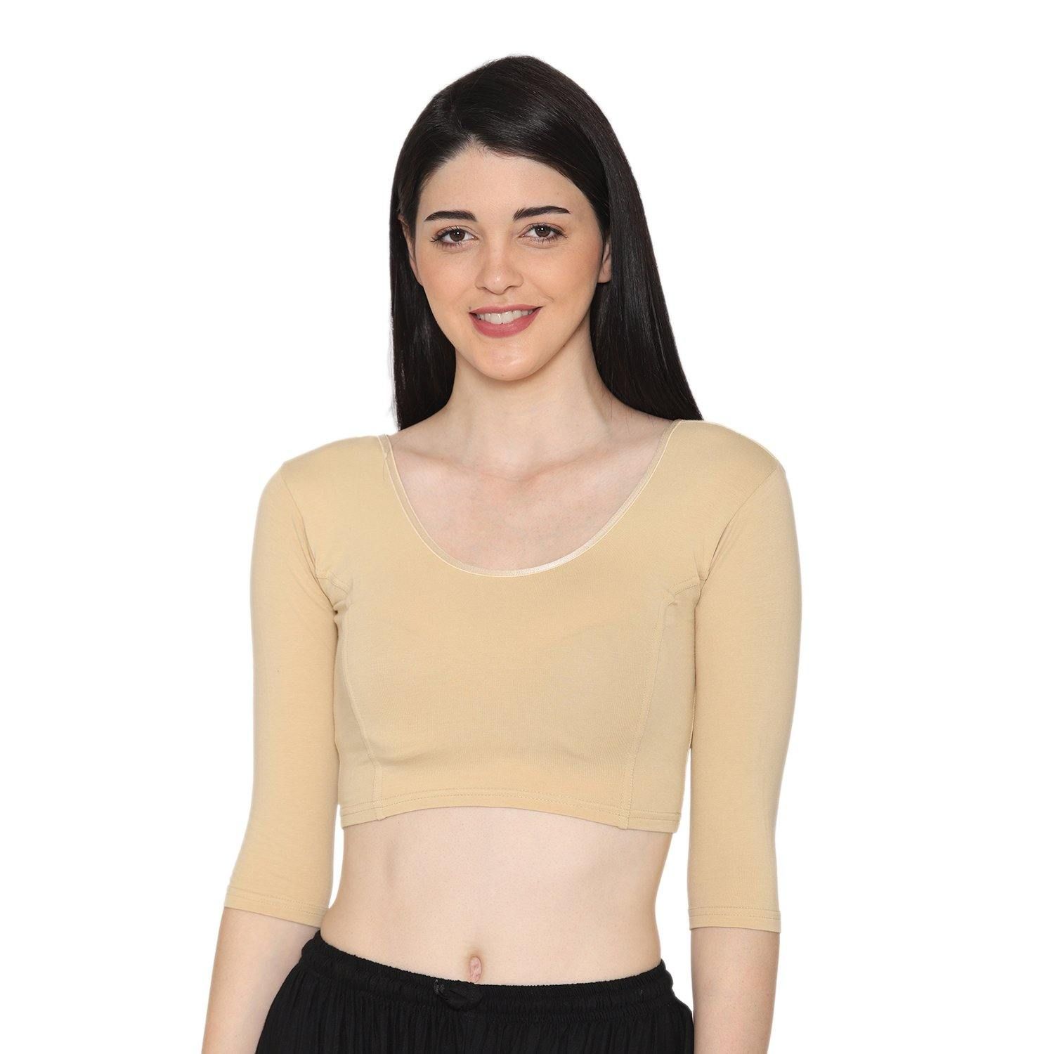 Women's 3/4 Length Cotton Stretchable Readymade Plain Blouse - Perfect Skin Perfect Skin S