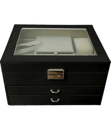 Jewellery Organiser PU Leather Zipper Portable Storage Box with Divider Container