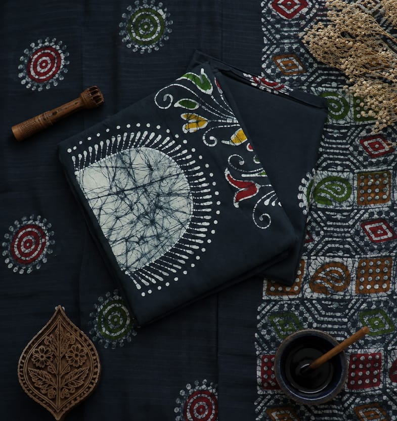 Handcrafted Batik Print 3 Piece Unstitched Cotton Suit set