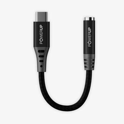 POWERUP Type C to 3.5 mm Headphone Jack Adapter Cable 12 cm - Black