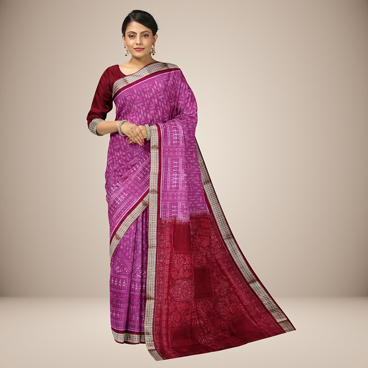 Tribal Motifs Sambalpuri Silk Saree