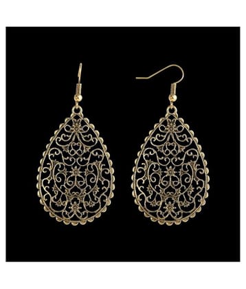 Silver Shine Lavish Golden Mughal Jali Work Earrings for Women - Golden