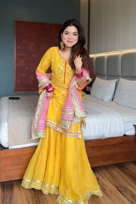 VRATIKLA NEON YELLOW COLOUR  SARARA SUIT-XS