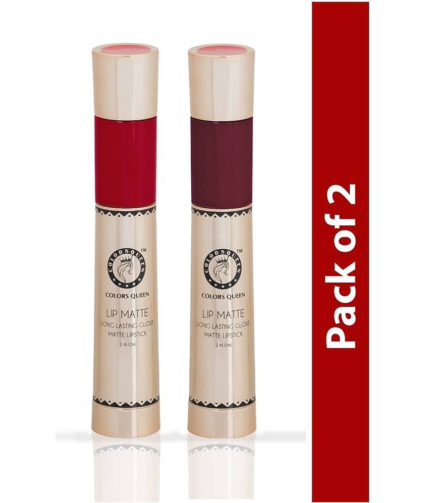 COLORS QUEEN 2 In 1 Matte Lip Gloss and Lipstick (Combo of 2)