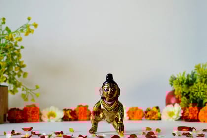 Brass Laddu Gopal Idol kanha (Color - Golden, Size - 4H *4L*2.5B) by Snova Enterprises