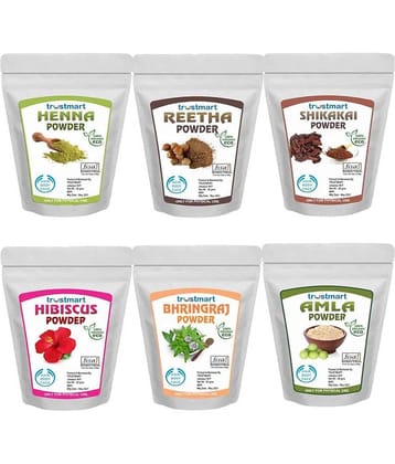 TRUSTMART Amla Reetha Shikakai, Bhringraj,Henna and Hibiscus Powder for Hair |Aritha|Ritha|Soapnuts|Indian Gooseberry powder |organic Bhringraj Powder |Hibiscus Powder/gudhal powder/gudhal fool powder|Henaa/Menhdi(Pack of 6 ,50g each ,Total 300g Pack)