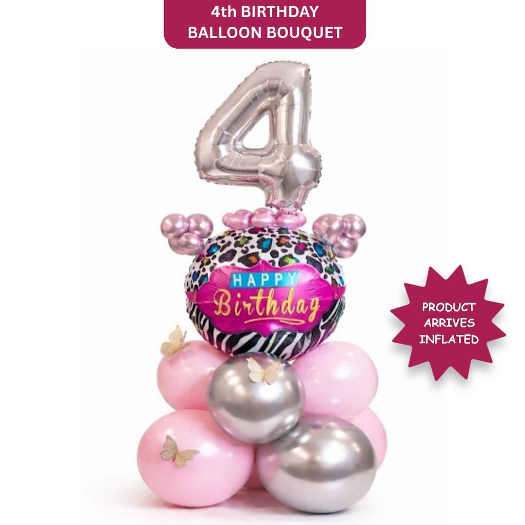 Designer Pink & Silver Balloon Bouquet Arrangement with 3D Butterflies for 4th Birthday - Party and Festive Needs | Buy online on ZillyBuy