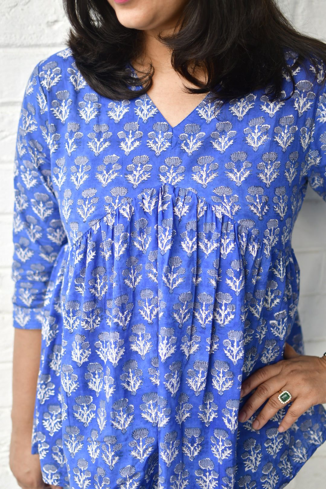Royal Blue Short Top Handblock : Daily Wear