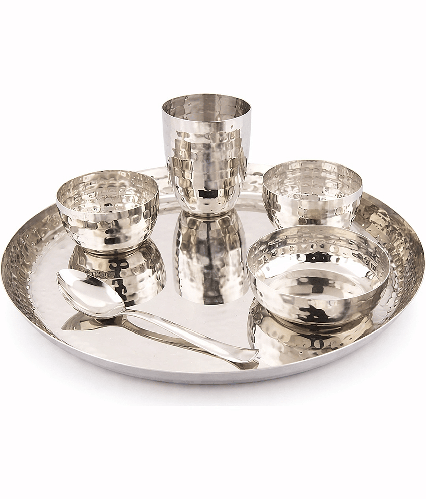 Visaxmi VX-HMR-DS06 Plain Stainless Steel Dinner Set ( Pack of 6 ) Silver