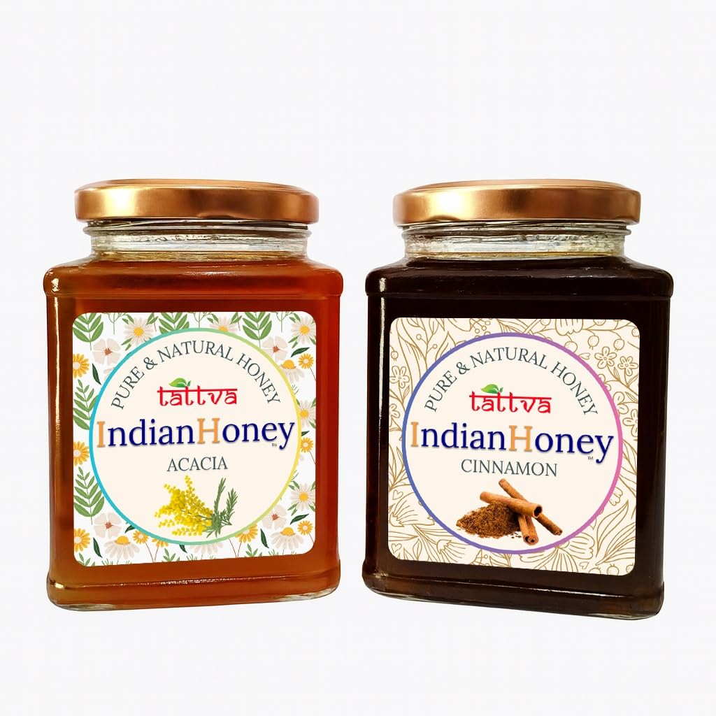 IndianHoney Rajasthan Acacia & Cinnamon Honey Combo (Pack of 2) | Pure & Natural | 1kg (500g Each) | Unprocessed & Unfiltered Natural Sweetener