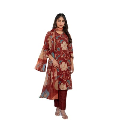 Women's Cotton Blend Printed Kurti with Pant Dupatta Set (Rust, XL)-PID63057 Women's Cotton Blend Printed Kurti with Pant Dupatta Set (Rust, XL)-PID63057